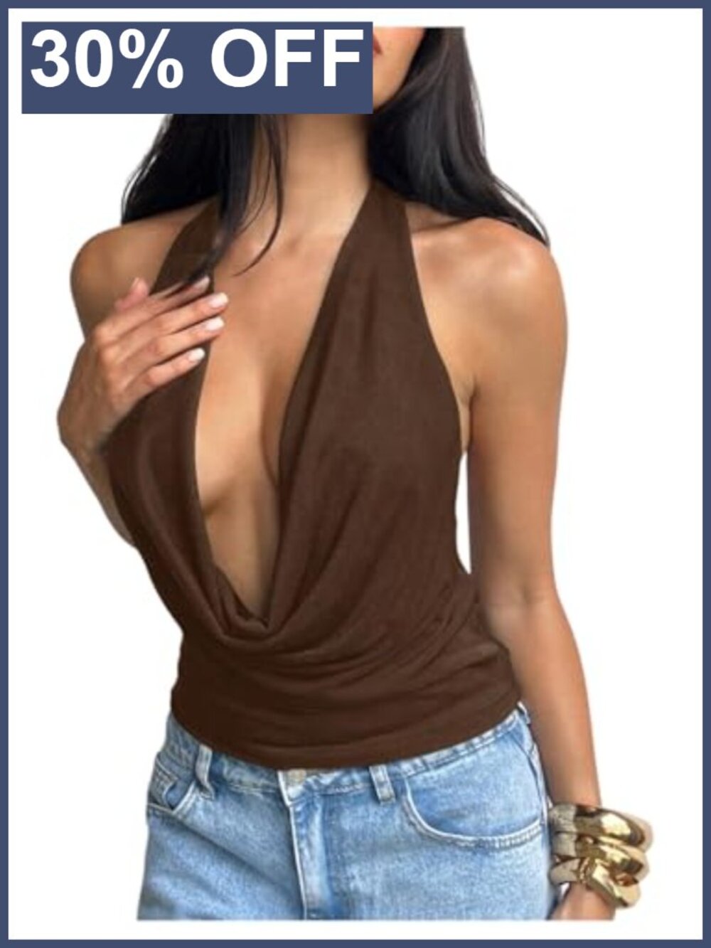 Cowl Neck Halter Top Sleeveless Slim Fit Crop Rave Going Out